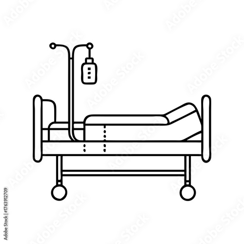 Vector art of hospital bed with an iv pole and bag, , medical equipment illustration