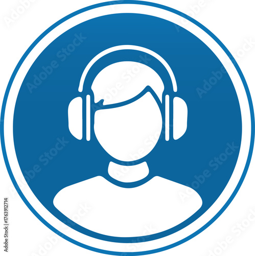person wearing headphones icon customer support call center agent or audio listener symbol