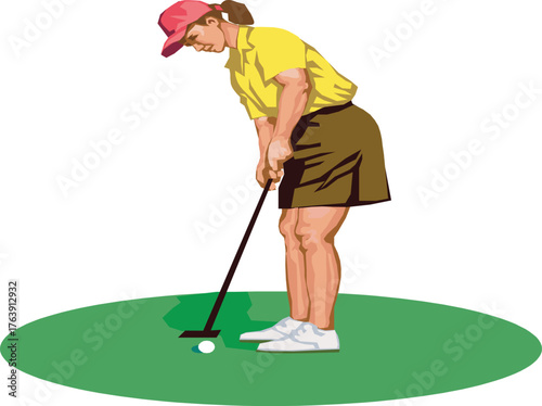 A golfer is putting a ball into a hole on the green during a leisure game of golf