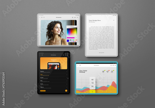 Tablet Mockup Set - Clay Style, Horizontal & Vertical (4 Objects)