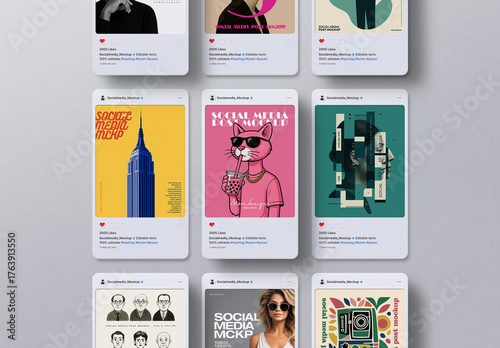 Social Media Post Mockup (9 Objects)