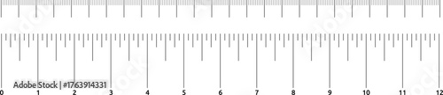 Ruler scale with markings and numbers in Inch centimeters and millimeters units, measuring metric scale. Graduated ruler vector illustration on a white background. Various measurement scales