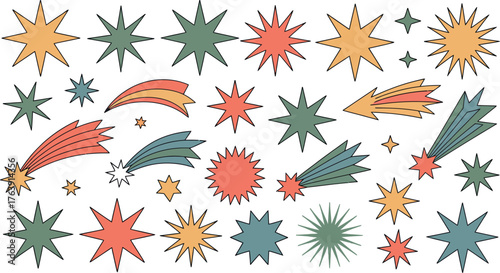 Stars and comets vector illustration celestial bodies for astronomy design elements art