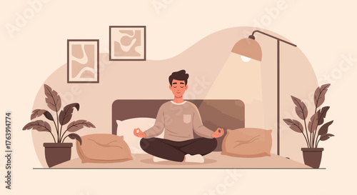 Mindfulness in the Bedroom: A Peaceful Meditation Scene for Relaxation and Wellbeing