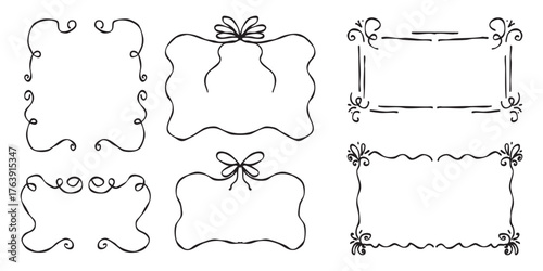 Hand-Drawn Decorative Frame Borders with Swirls and Bows