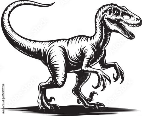 Dinosaur Velociraptor Illustration with Bold Graphic Style - High-Quality Image of a Retro Dino Design, Perfect for Dinosaur Lovers, Jurassic Artwork, and Paleontology Graphics