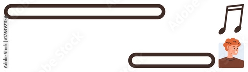 Progress bars tracking playback, user profile, and musical notes representing a music listening interface. Ideal for technology, media, entertainment, user experience, application design, sound