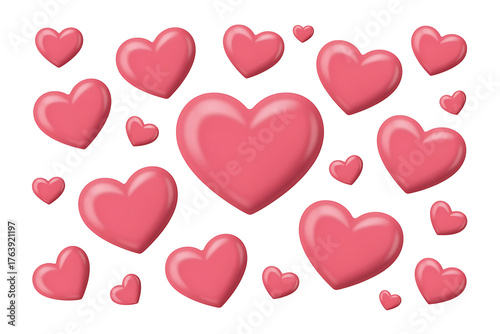 Numerous pink hearts float, symbolizing love, affection, and romantic feelings in a joyful display.