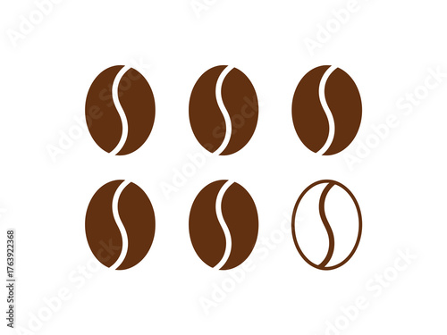Six stylized coffee beans in a grid pattern on a white background