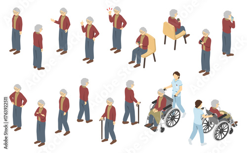 アイソメトリックイラスト：おばあさん