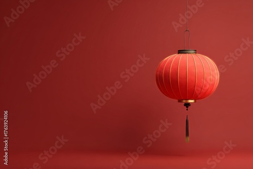 Bright Red Lantern Decorates a Simple Wall for Festive Occasions or Celebrations