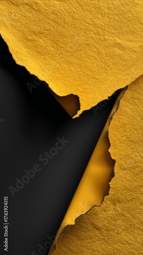 Torn Black and Yellow Paper Creating a Striking Contrast on a Simple Background