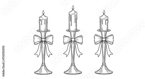 Elegant candlestick trio with decorative bows in linear style