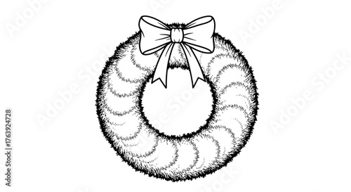 Elegant black and white christmas wreath with festive bow outline
