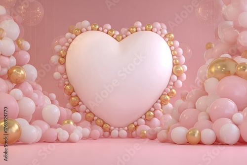Colorful Heart-Shaped Decoration Set up for Celebration in a Soft Pastel Theme