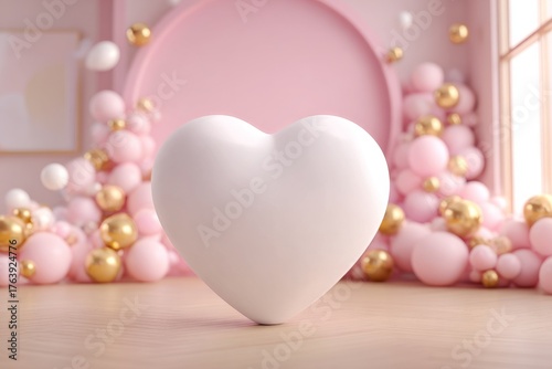 Colorful Heart-Shaped Decoration Set up for Celebration in a Soft Pastel Theme