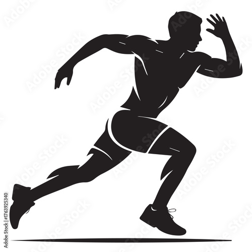 Silhouette of a sprinter running at full speed, isolated on white background the athletes powerful stride and determined expression capture the essence of speed and competition