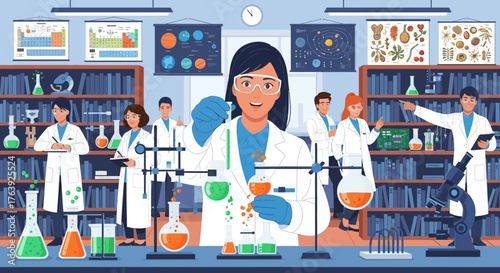 Scientist team working and experimenting in a laboratory for science research