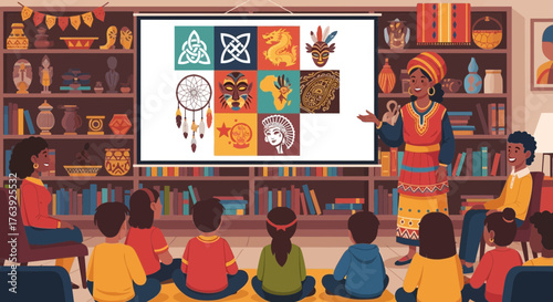 Interactive cultural lesson showcasing diverse symbols and heritage for young learners