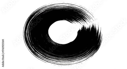 Abstract grunge circle with brush stroke texture on white background