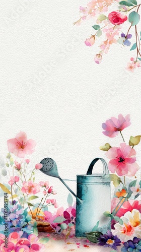 Beautiful Watering Can Surrounded by Colorful Flowers in a Garden Setting Dur...