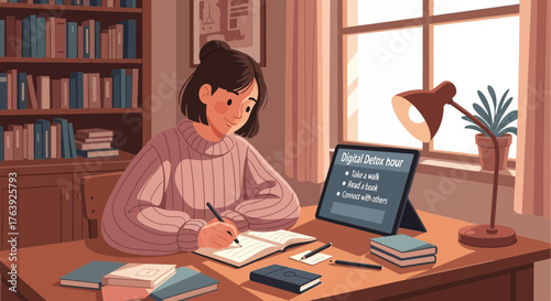 Cozy study nook with a focus on digital wellness and balanced lifestyle choices