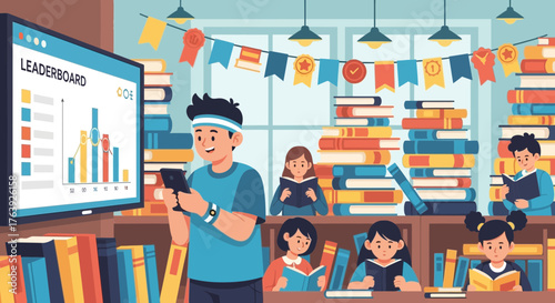 Educational achievers in reading program follow real-time progress on leaderboard
