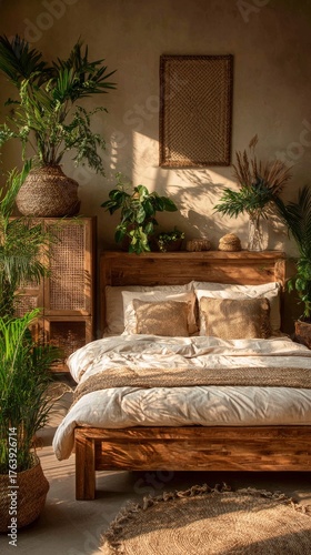 Cozy Bedroom With Natural Decor and Plants in Soft Afternoon Light