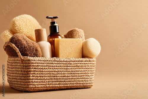 Spa Essentials Arranged in a Decorative Basket With Natural Elements for Rela...