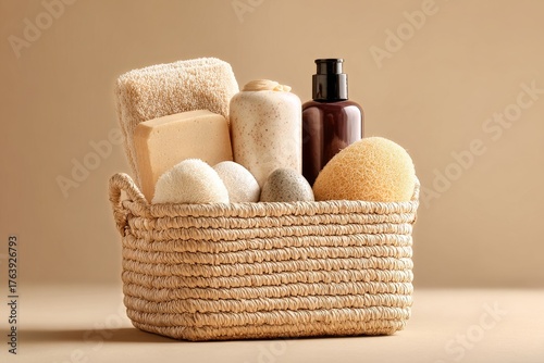 Spa Essentials in Woven Basket With Natural Products for Relaxation and Self-...