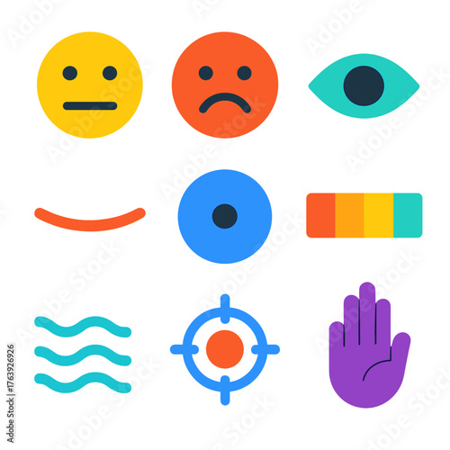 Minimalist Expression Icons. Flat vector icons of minimal abstract expressions: expressionless face icon, sad neutral emoji, calm