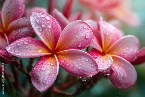 Colorful Flowers With Droplets in a Serene Garden Setting During Morning Light