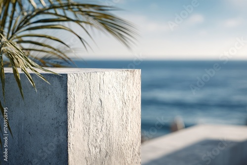 Bright Tropical Scene With Palm Leaves and Ocean View During Sunny Day