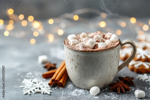Warm Hot Chocolate With Marshmallows During Festive Winter Season