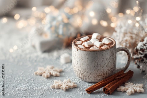 Warm Hot Chocolate With Marshmallows During Festive Winter Season