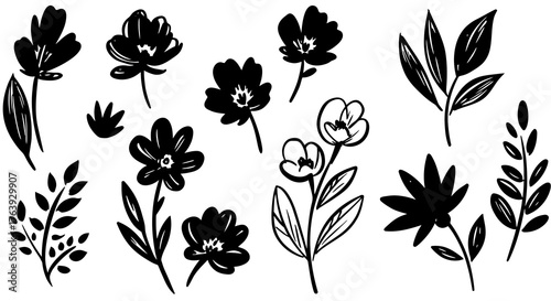 Bold floral silhouette collection featuring hand drawn flowers and leaves