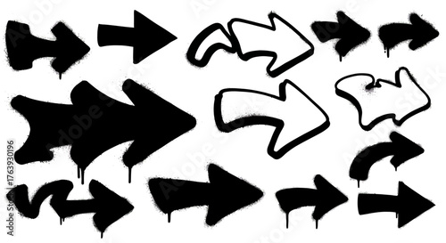 Bold graffiti style black and white arrows set with spray paint effect