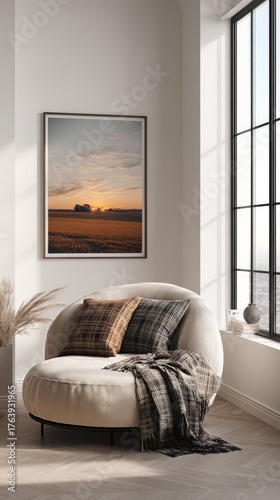 Cozy Living Space With Sunset View and Decorative Elements in a Modern Room