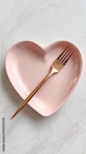 Heart-shaped Pink Plate With Golden Fork Ready for a Meal