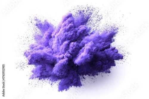 Colorful Purple Powder Explosion Creating a Vibrant Cloud in Bright Background