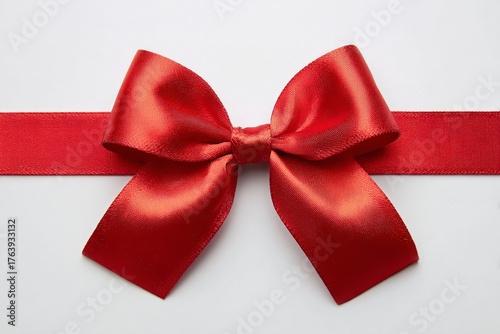 Elegant Red Satin Bow With Ribbon on a Plain White Background Ready for Gifting