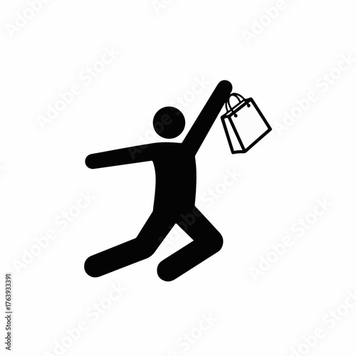 Happy man shopping with shopping bag in raised hand expressing joy, symbol of purchase, retail therapy, and consumer satisfaction. Man shopping with bag in hand suggests a spree or great deal,
