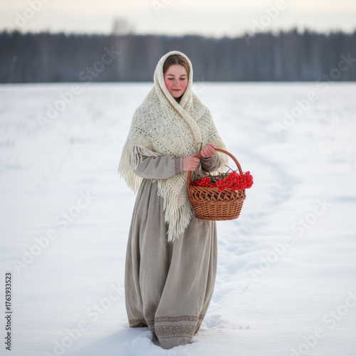 Winter portrait of a young beautiful woman. AI-generated