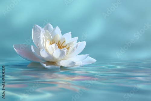 Serene White Water Lily Floating Gracefully on Calm Blue Water