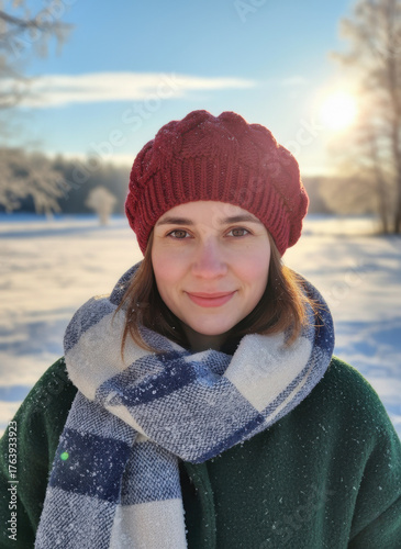 Winter portrait of a young beautiful woman. AI-generated