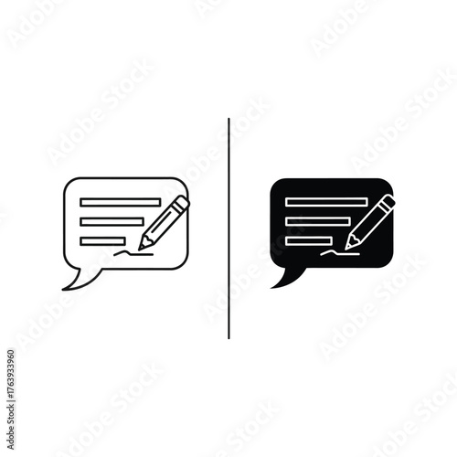 Writing Feedback Icon Set pencil speech bubble text outline solid communication message edit review comment sign symbol vector