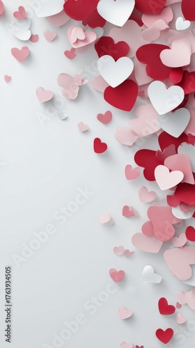 Colorful Hearts Scattered on a Light Background for Festive Occasions and Cel...