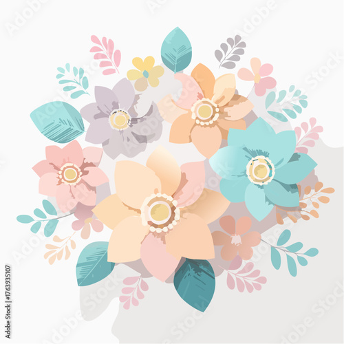 Sublime composition florale, tons pastels, isolé sur fond clair