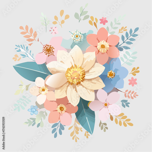 Sublime composition florale, tons pastels, isolé sur fond clair