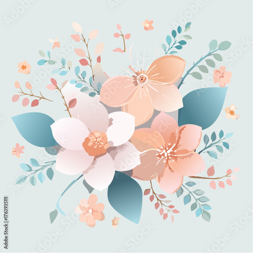 Sublime composition florale, tons pastels, isolé sur fond clair